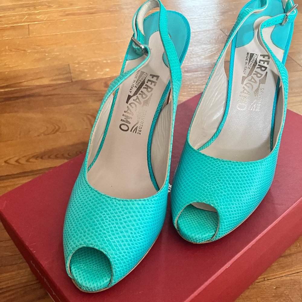 Ferragamo Peep-toe Slingback Pumps